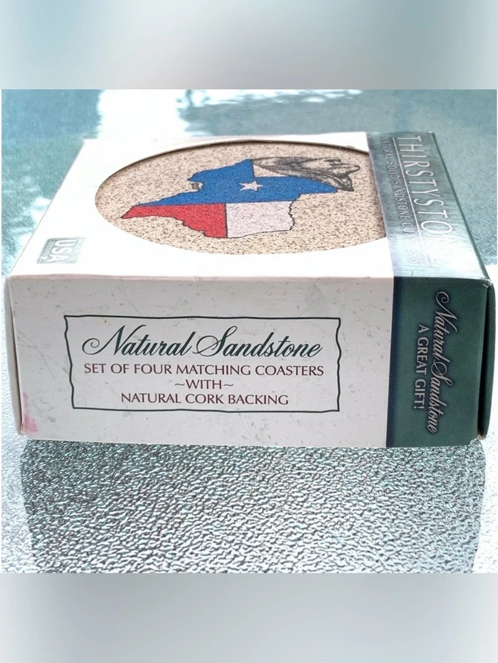 Thirstystone Stoneware Texas Map and Cowboy Hat Coasters ~ Set of 4